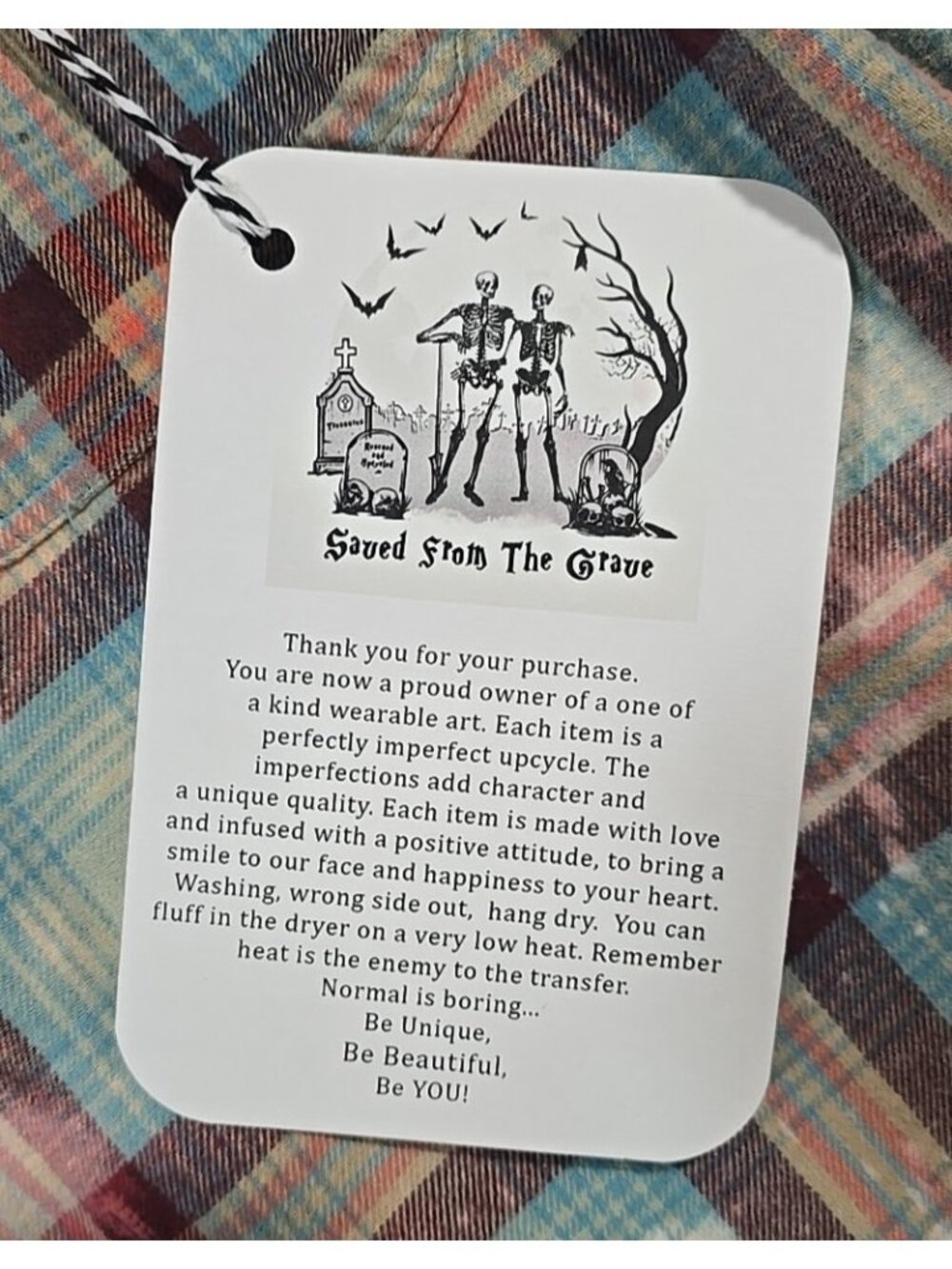 OOAK Upcycled Flannel Shacket Shirt Sarcastic Humor Smile Say God Bless XL - Picture 5 of 14